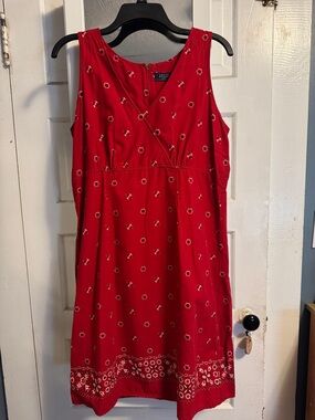 Red Floral Midi Dress with Faux-Wrap Bodice